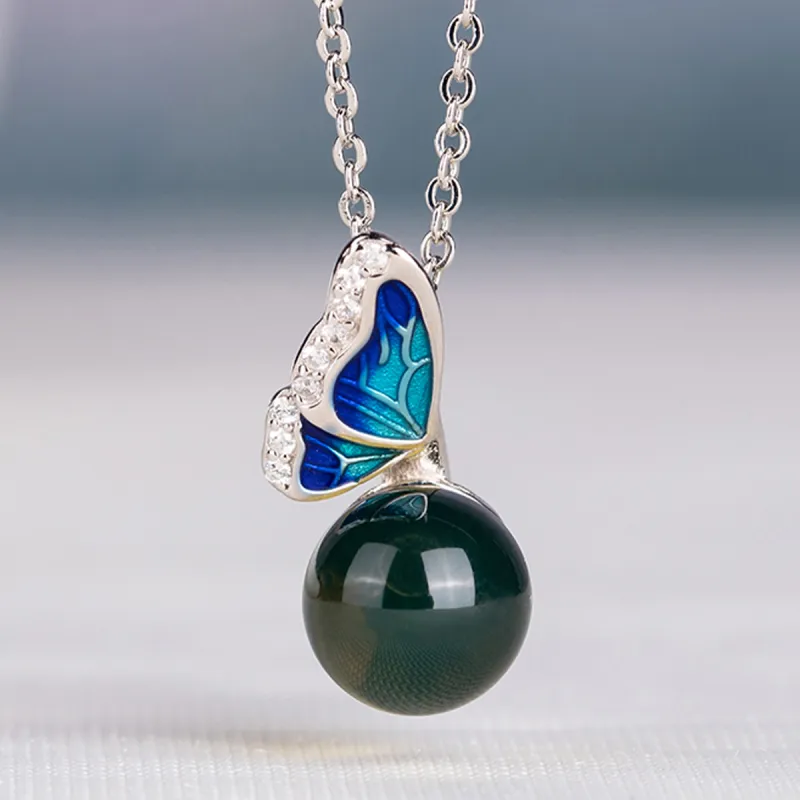 Oriental Jade Blue Amber Necklaces Women's-1