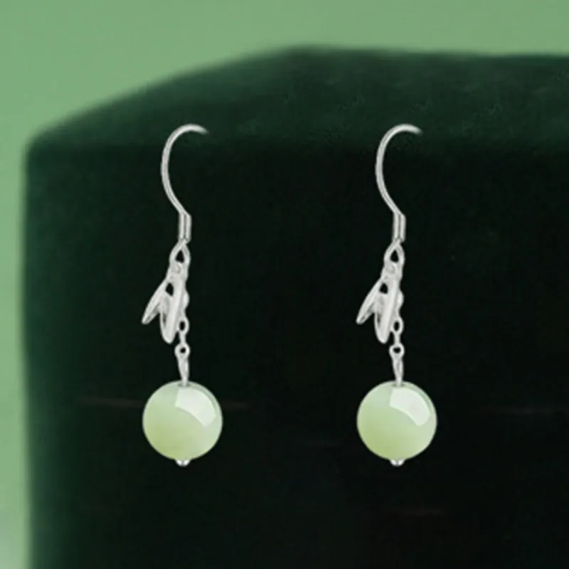 Oriental Jade Earrings Pale Greenish White Jade Women's-3
