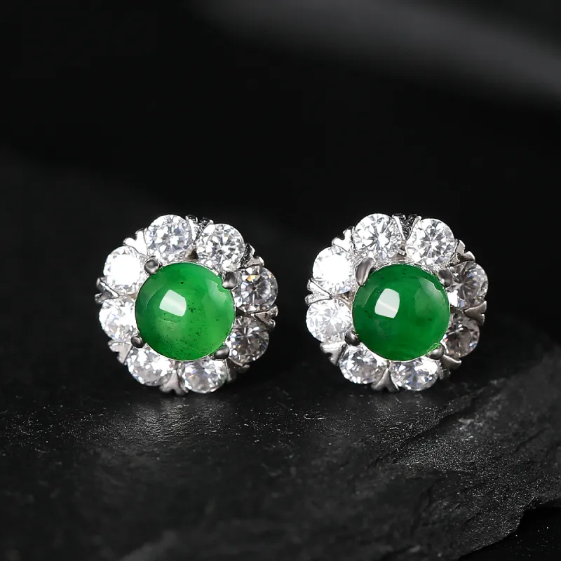 Oriental Jade Ice Type Jadeite Stud Earrings Women's-1