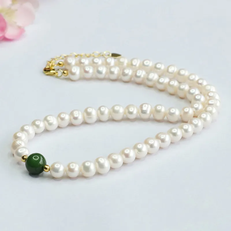 Oriental Jade Pearl Necklaces Women's-5