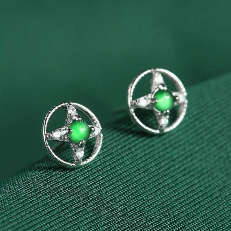 Oriental Jade Ice Glutinous Jadeite Stud Earrings Women's-3