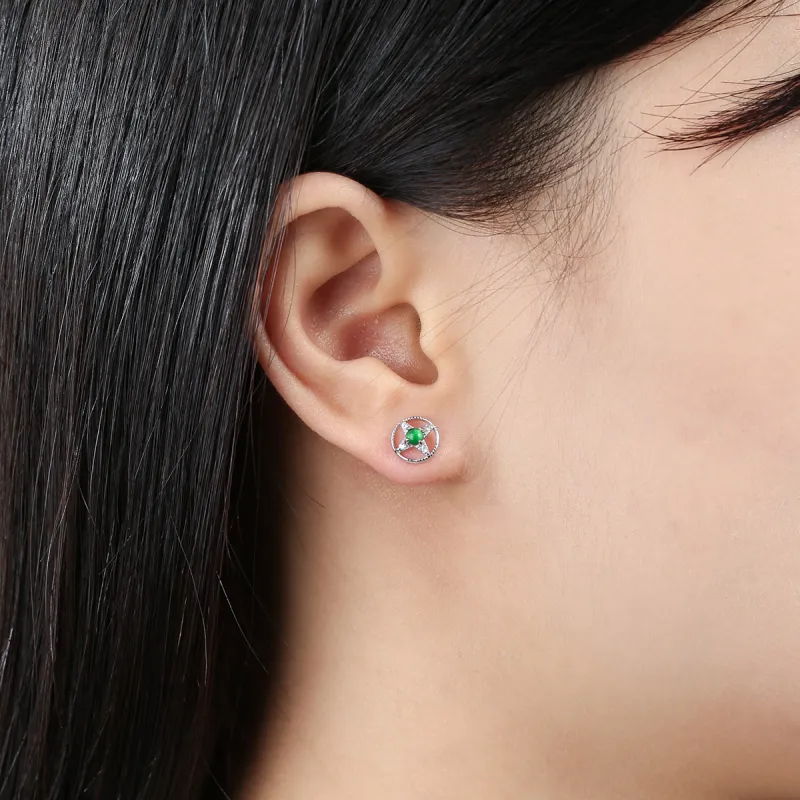 Oriental Jade Ice Glutinous Jadeite Stud Earrings Women's-4