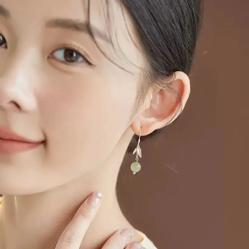 Oriental Jade Earrings Pale Greenish White Jade Women's-6