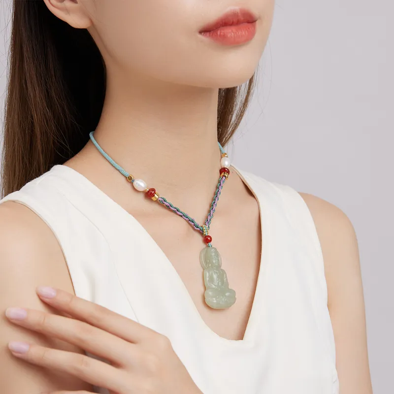 Oriental Jade Hetian Jade Necklaces Pale Greenish White Jade Unisex-7