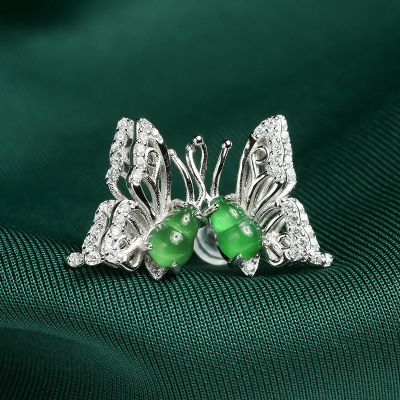 Oriental Jade Ice Glutinous Jadeite Stud Earrings Women's-3