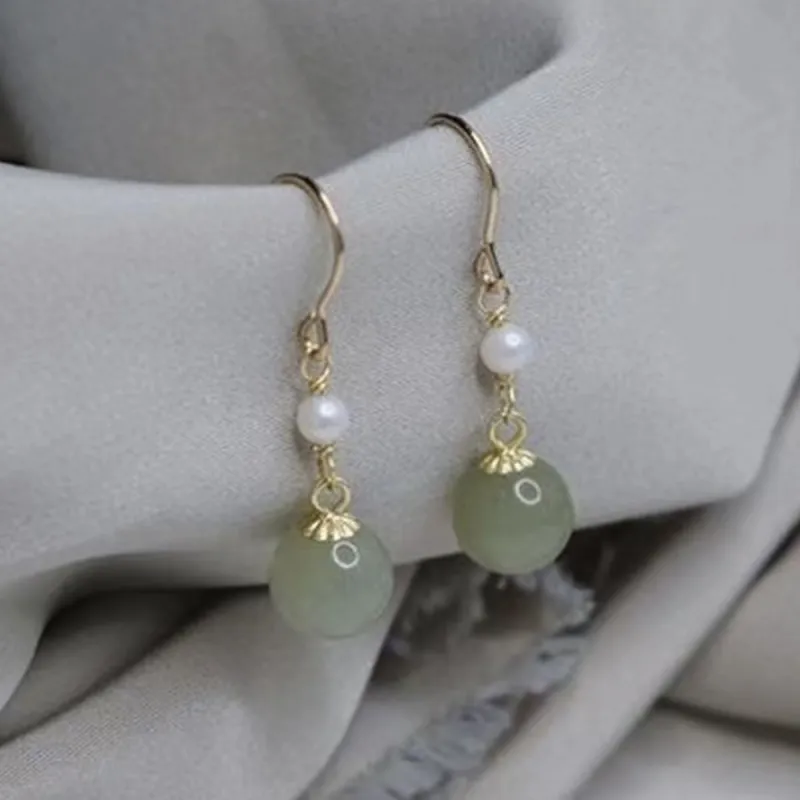 Oriental Jade Earrings Pale Greenish White Jade Women's-2