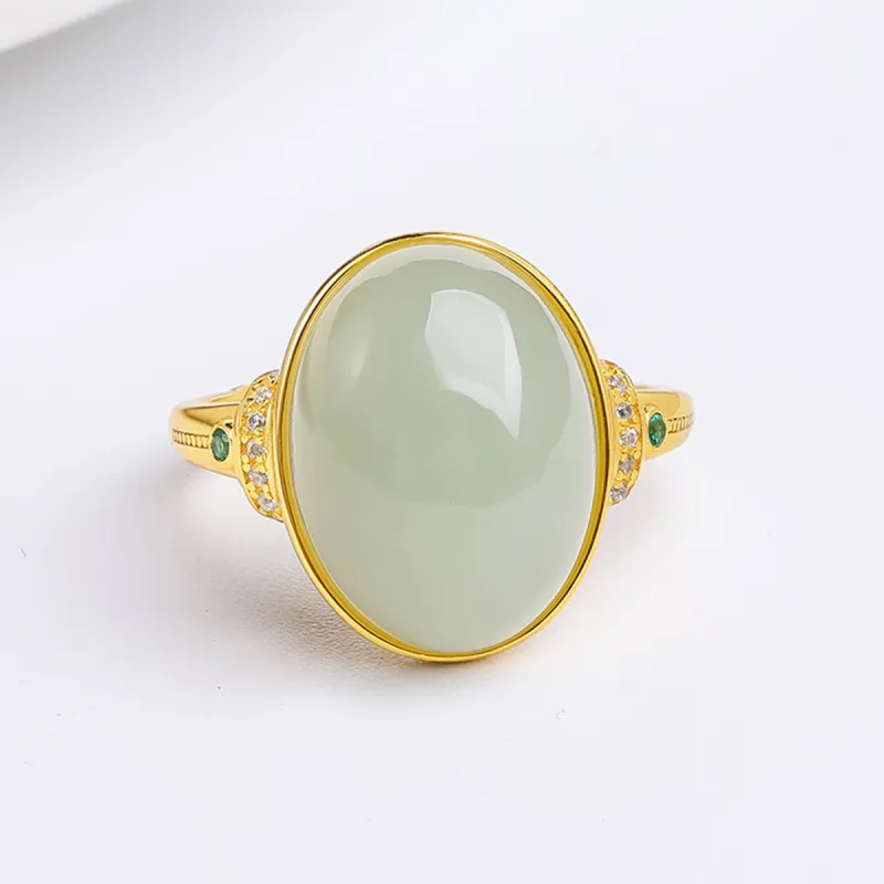Oriental Jade Hetian Jade Rings Pale Greenish White Jade Women's-5