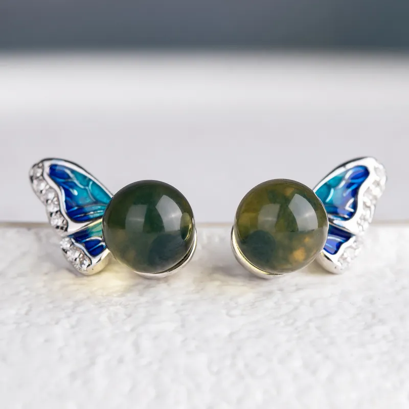Oriental Jade Amber Stud Earrings Women's-1