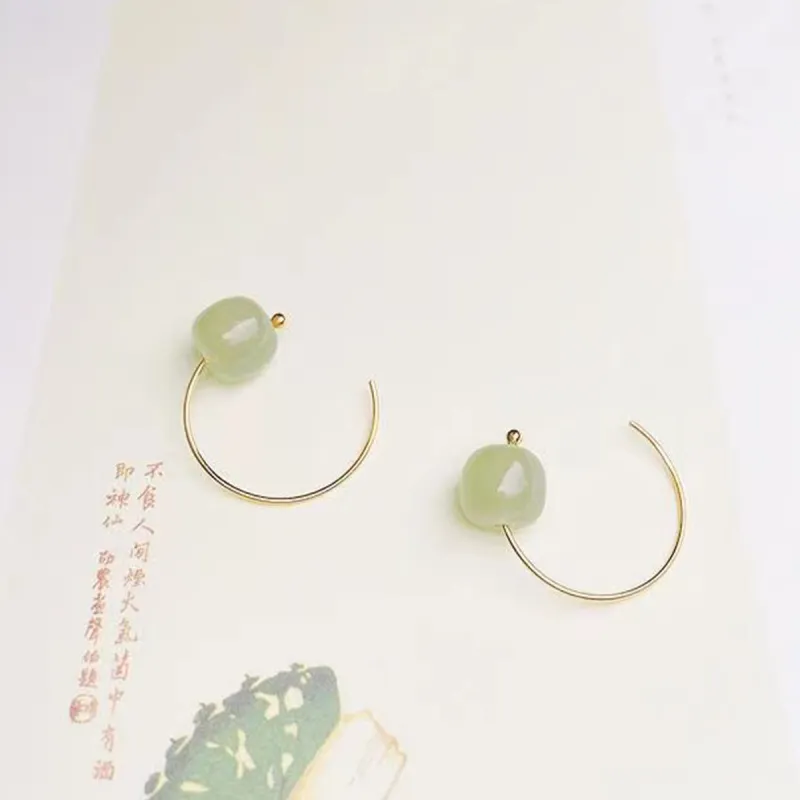 Oriental Jade Hetian Jade Earrings Pale Greenish White Jade Women's-5