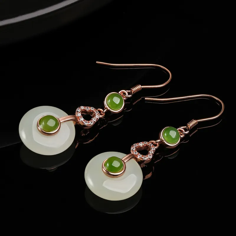 Oriental Jade Earrings White Jade Women's-5