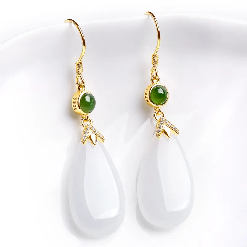 Oriental Jade Hetian Jade Earrings White Jade Women's-1