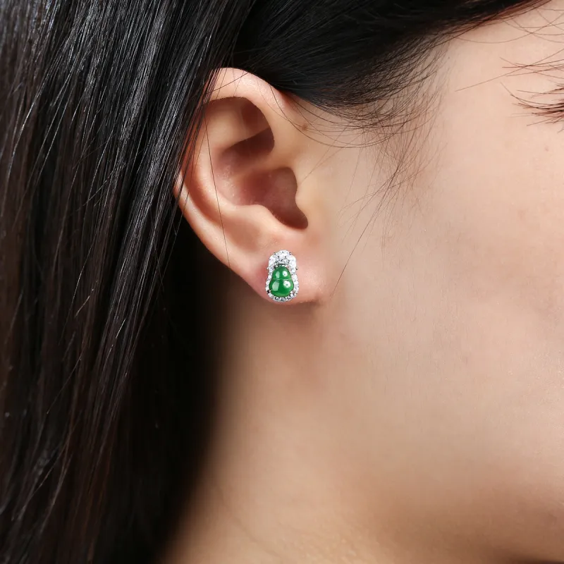 Oriental Jade Ice Glutinous Stud Earrings Women's-5