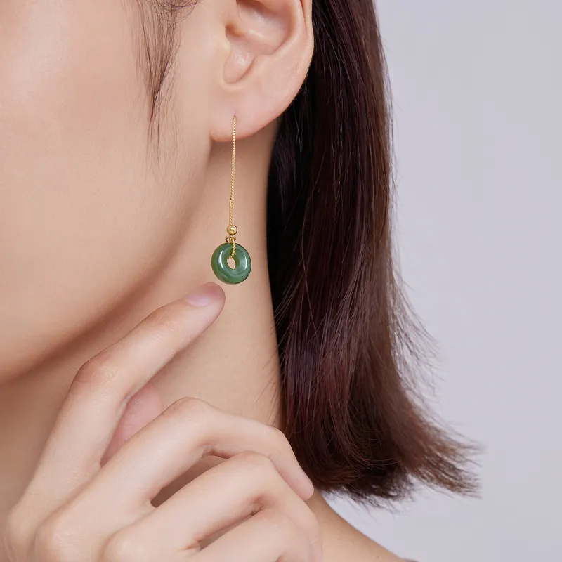 Oriental Jade Earrings Jasper Women's-4