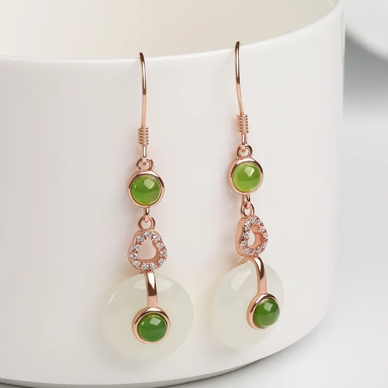 Oriental Jade Earrings White Jade Women's-1
