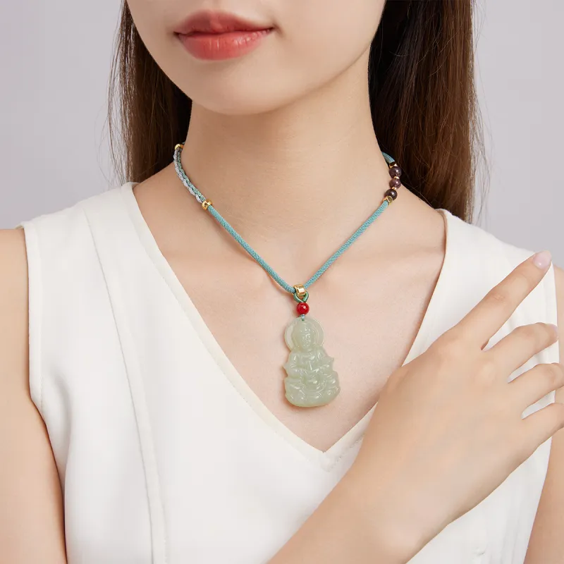 Oriental Jade Hetian Jade Necklaces Pale Greenish White Jade Women's-2