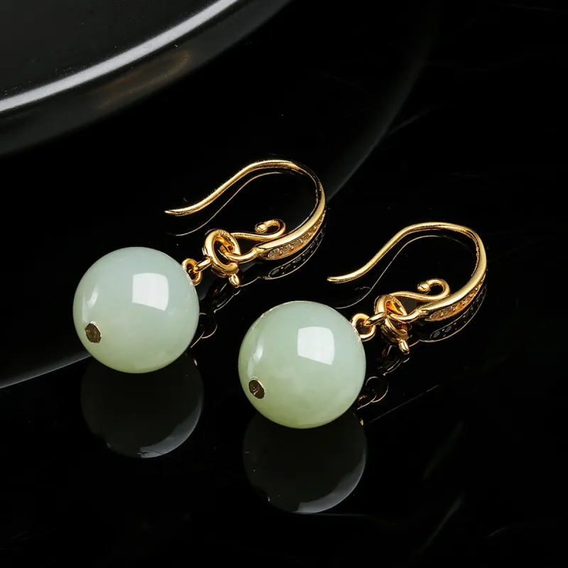 Oriental Jade Hetian Jade Earrings Pale Greenish White Jade Women's-4
