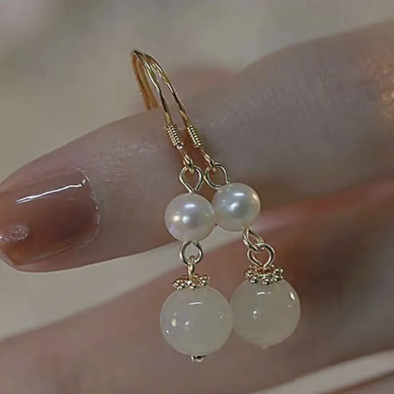 Oriental Jade Earrings Pale Greenish White Jade Women's-1