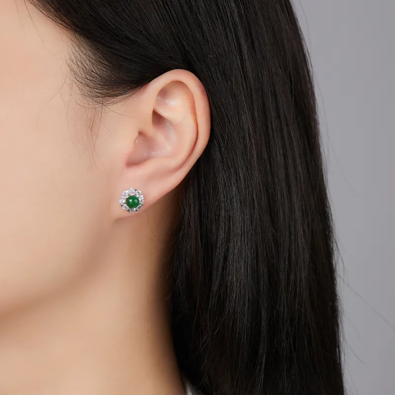 Oriental Jade Ice Type Jadeite Stud Earrings Women's-2