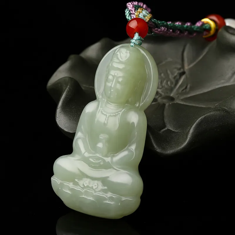 Oriental Jade Hetian Jade Necklaces Pale Greenish White Jade Unisex-6