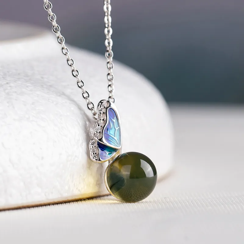 Oriental Jade Blue Amber Necklaces Women's-4