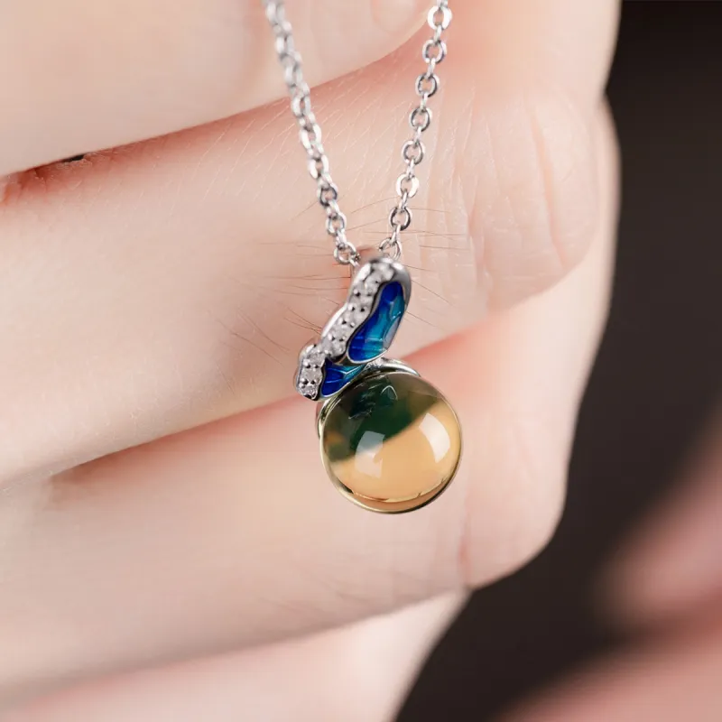 Oriental Jade Blue Amber Necklaces Women's-5