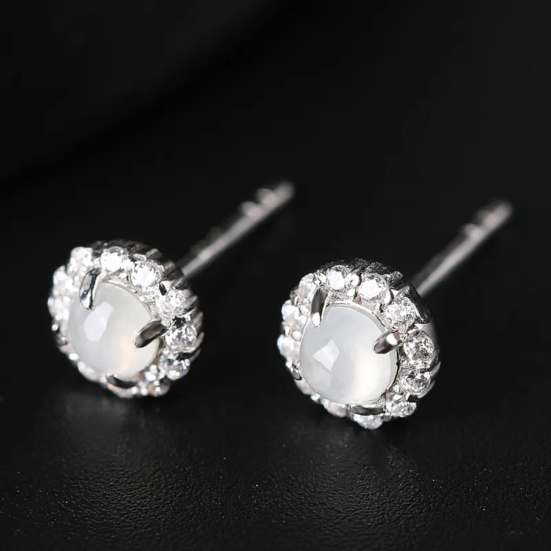Oriental Jade Ice Glutinous Jadeite Stud Earrings Women's-3