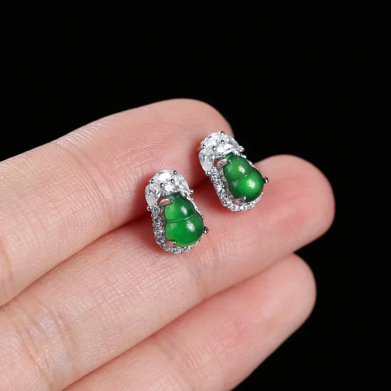 Oriental Jade Ice Glutinous Stud Earrings Women's-1