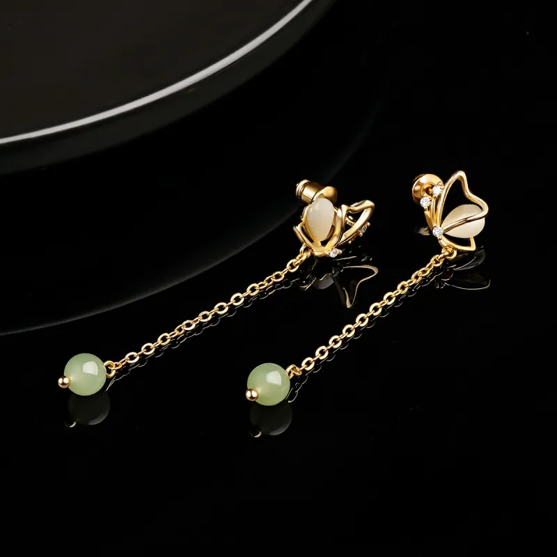 Oriental Jade Hetian Jade Earrings Pale Greenish White Jade Women's-6