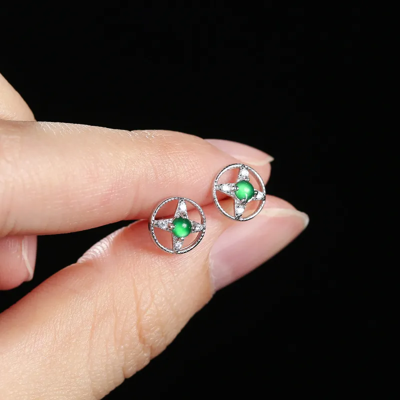 Oriental Jade Ice Glutinous Jadeite Stud Earrings Women's-1