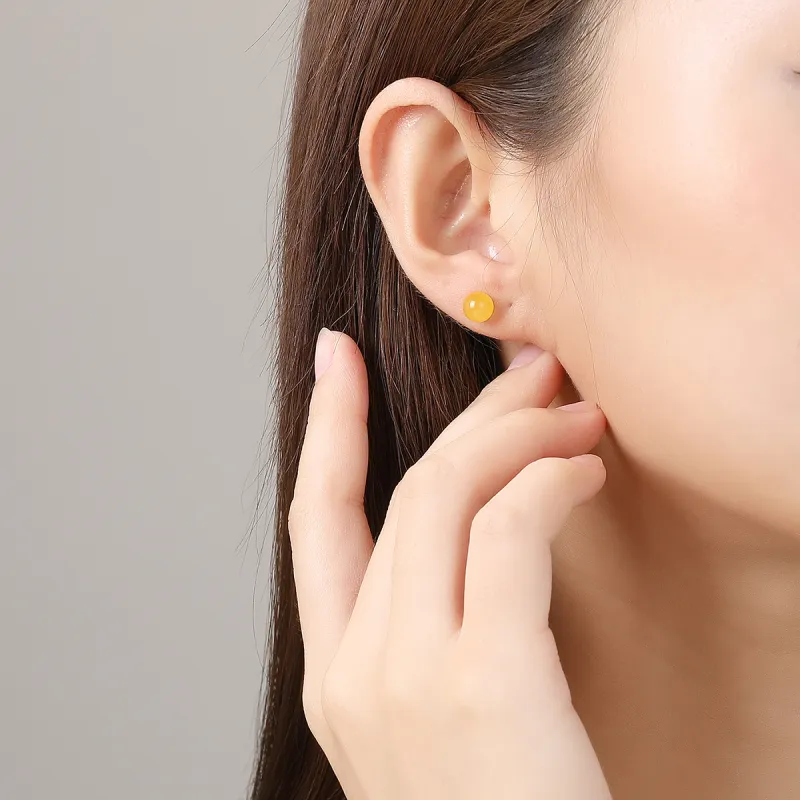 Oriental Jade Amber Stud Earrings Women's-2
