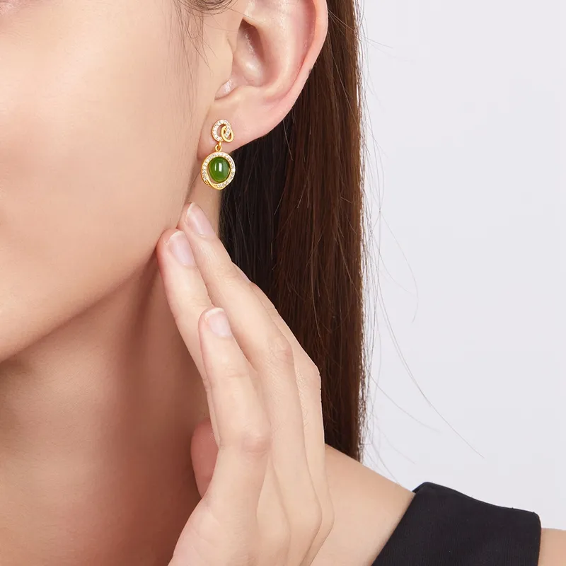 Oriental Jade Hetian Jade Earrings Jasper Women's-3