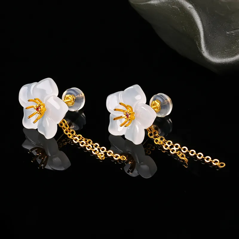 Oriental Jade Hetian Jade Earrings White Jade Women's-5