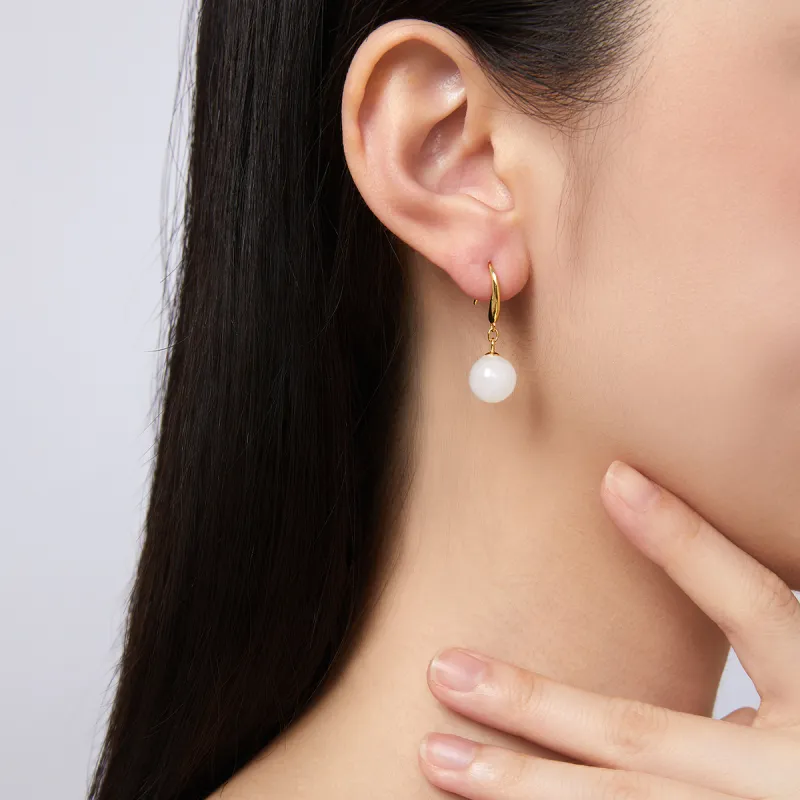 Oriental Jade Hetian Jade Earrings White Jade Women's-5
