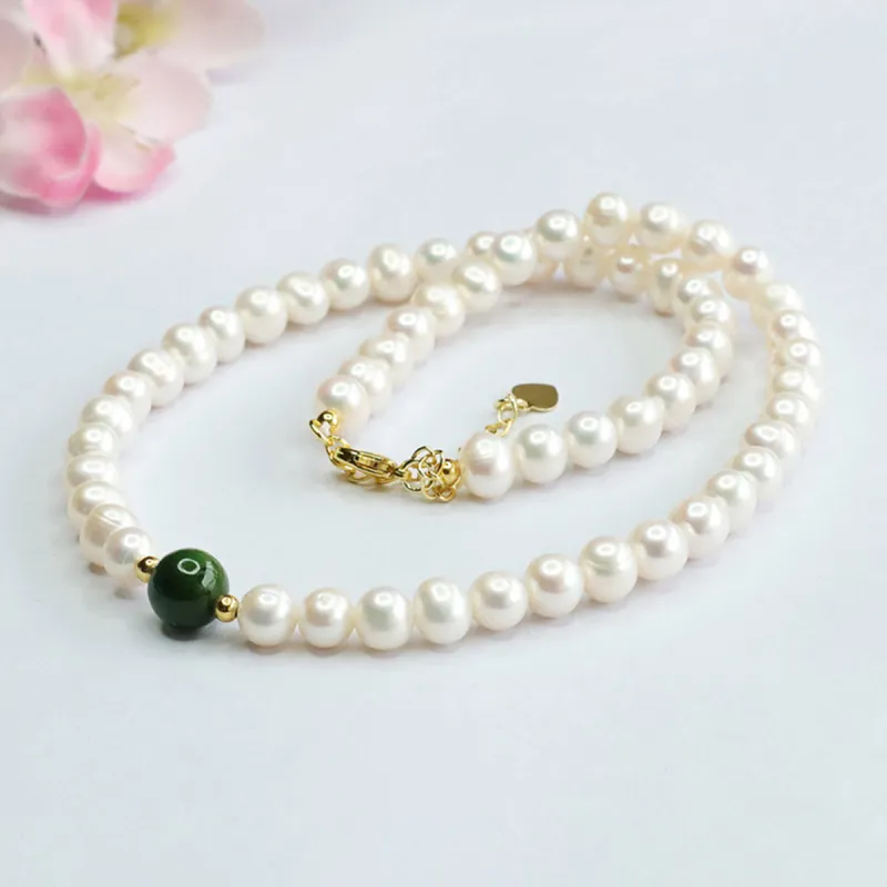 Oriental Jade Pearl Necklaces Women's-1