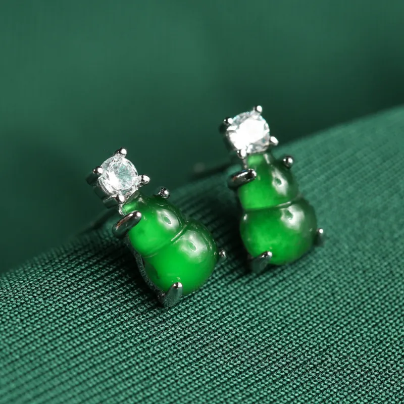 Oriental Jade Ice Glutinous Stud Earrings Women's-5