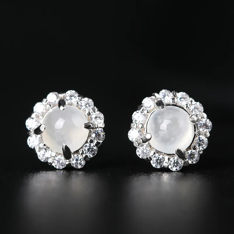 Oriental Jade Ice Glutinous Jadeite Stud Earrings Women's-1