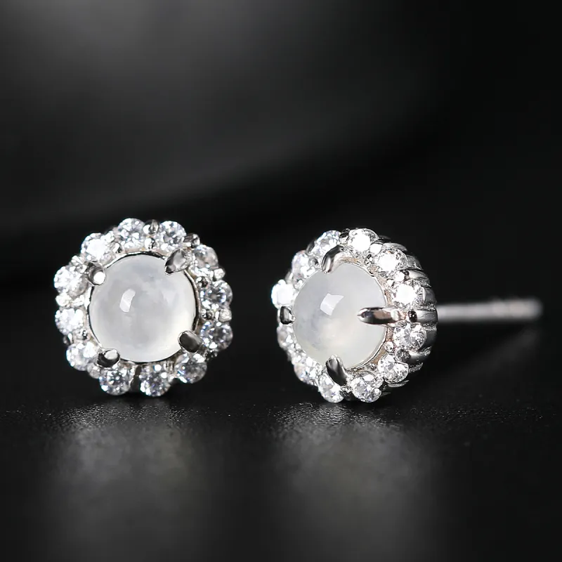 Oriental Jade Ice Glutinous Jadeite Stud Earrings Women's-4