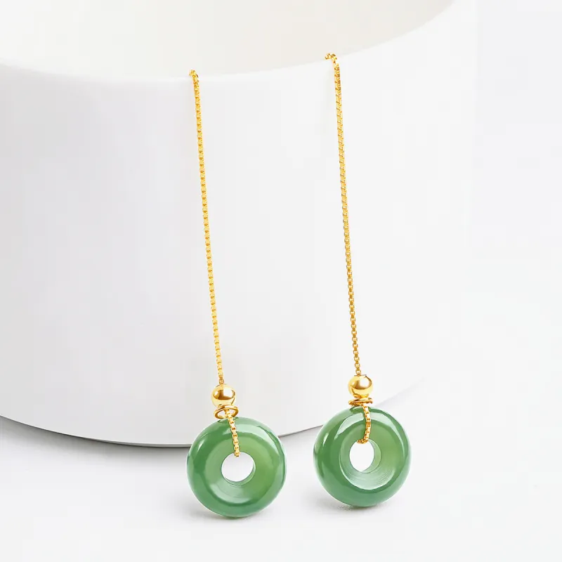 Oriental Jade Earrings Jasper Women's-1