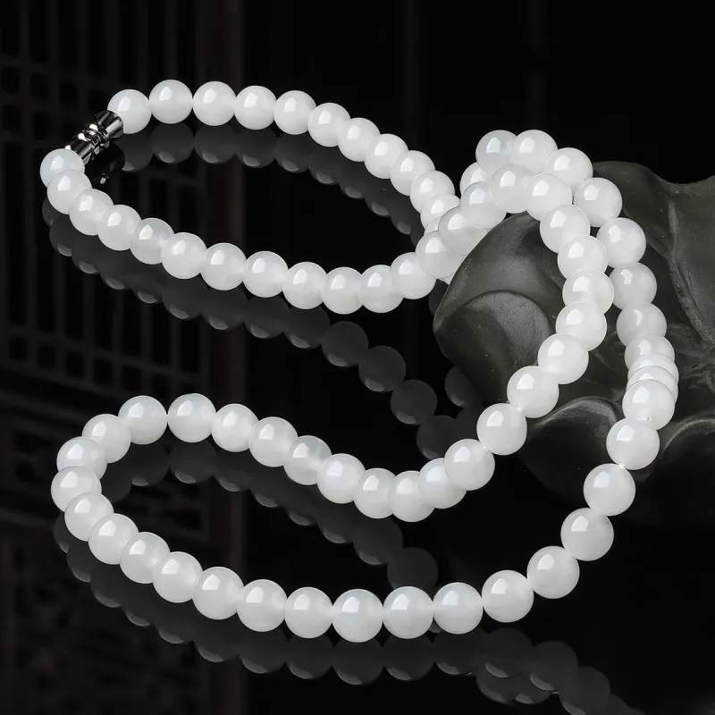 Oriental Jade Hetian Jade Necklaces Pale Greenish White Jade Women's-3
