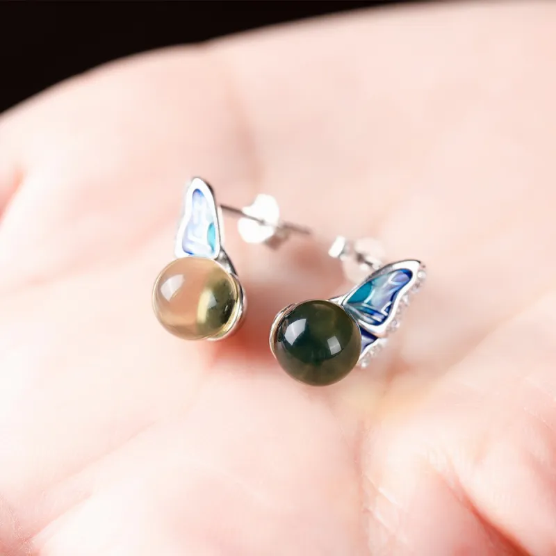 Oriental Jade Amber Stud Earrings Women's-6