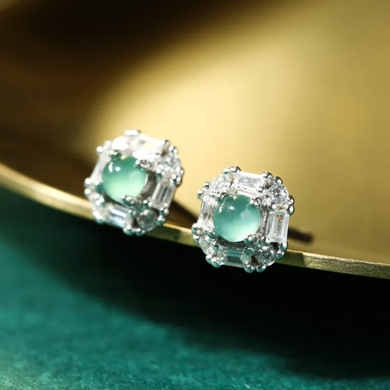 Oriental Jade Ice Glutinous Jadeite Stud Earrings Women's-7