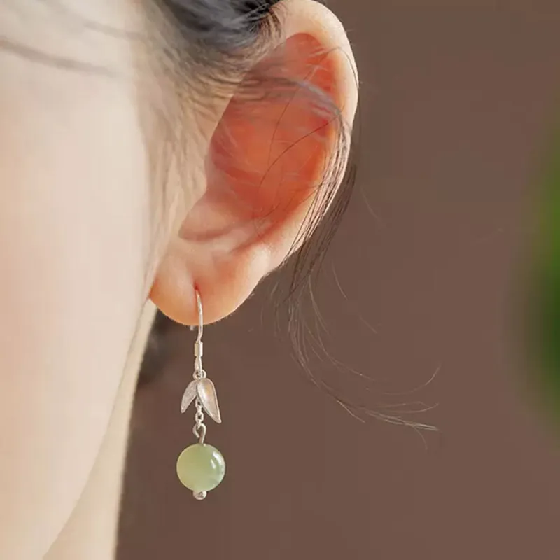 Oriental Jade Earrings Pale Greenish White Jade Women's-5