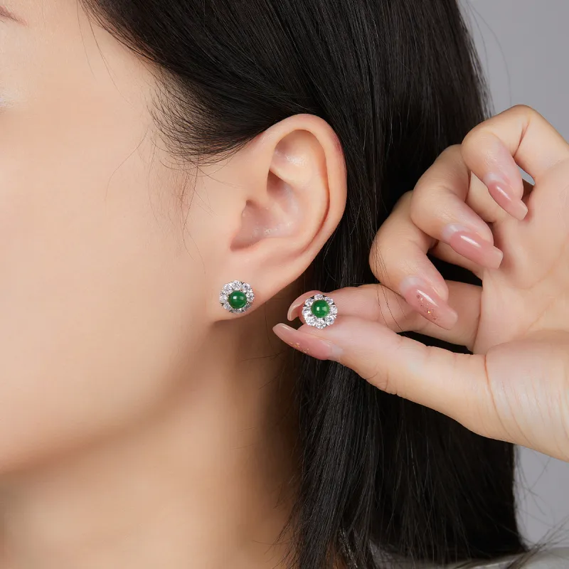 Oriental Jade Ice Type Jadeite Stud Earrings Women's-6