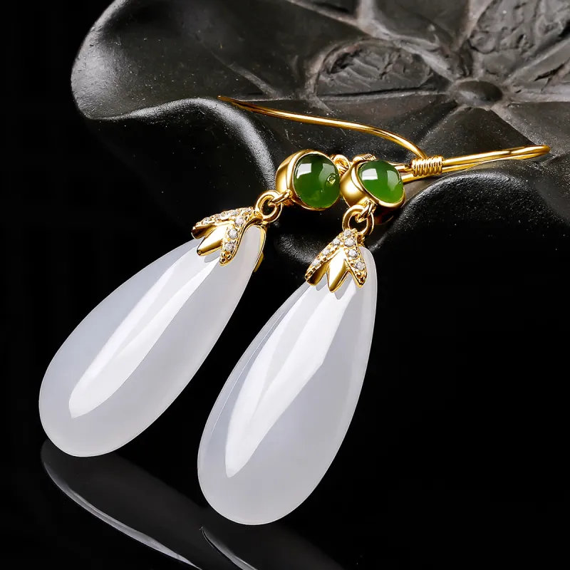 Oriental Jade Hetian Jade Earrings White Jade Women's-5