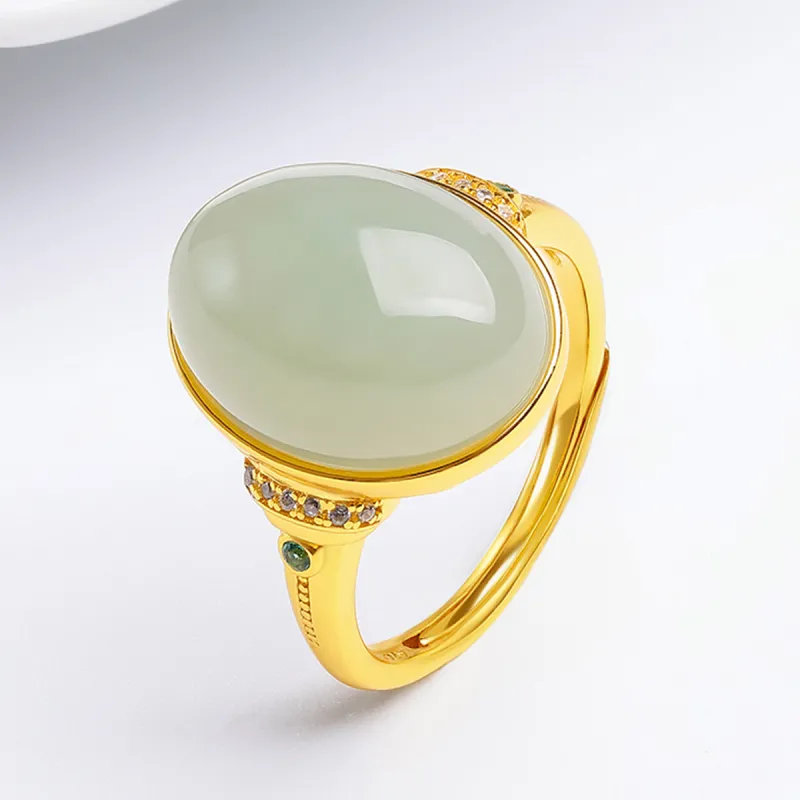 Oriental Jade Hetian Jade Rings Pale Greenish White Jade Women's-1