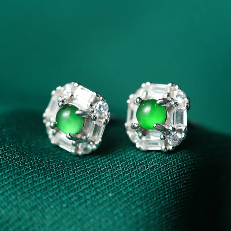 Oriental Jade Ice Type Stud Earrings Women's-2