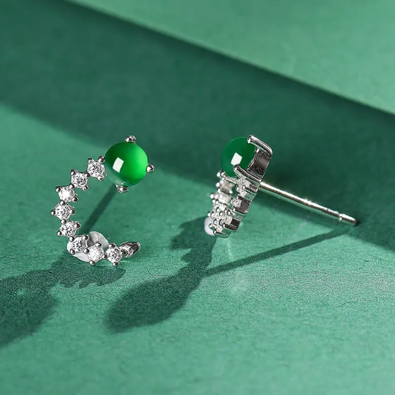 Oriental Jade Ice Glutinous Jadeite Stud Earrings Women's-4