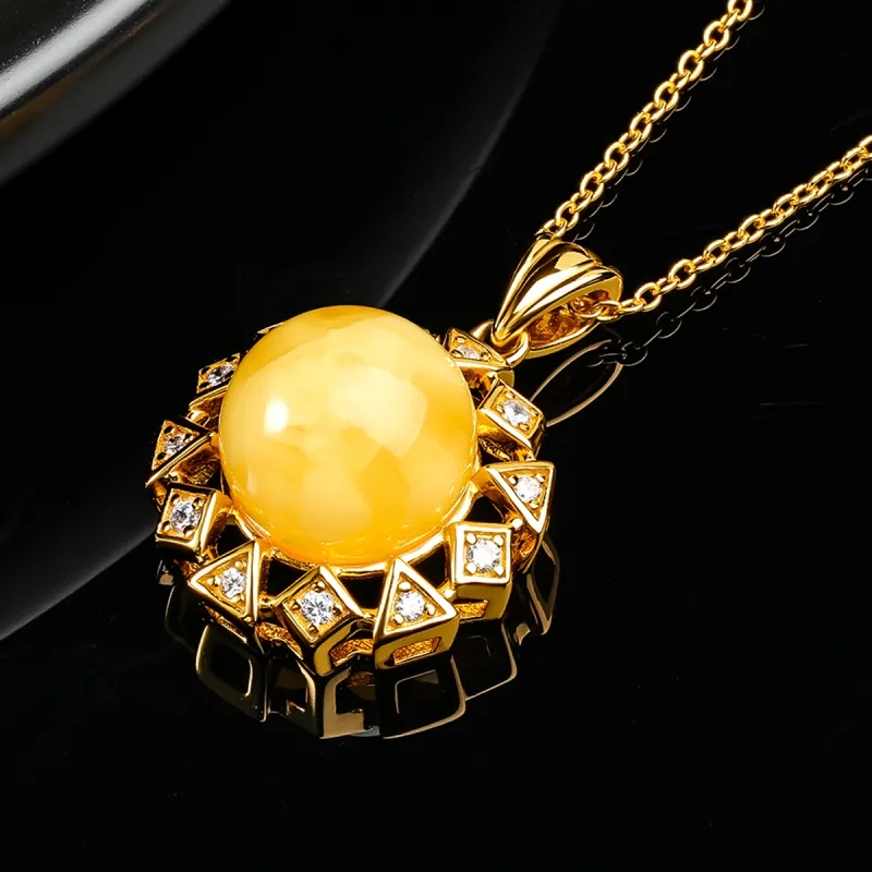 Oriental Jade Amber Beeswax Jade Necklaces Women's-6