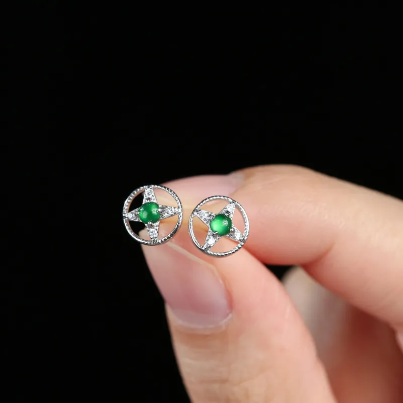 Oriental Jade Ice Glutinous Jadeite Stud Earrings Women's-5