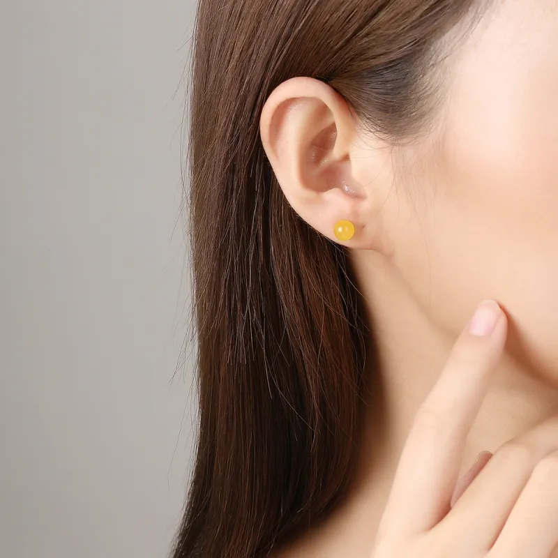 Oriental Jade Amber Stud Earrings Women's-3